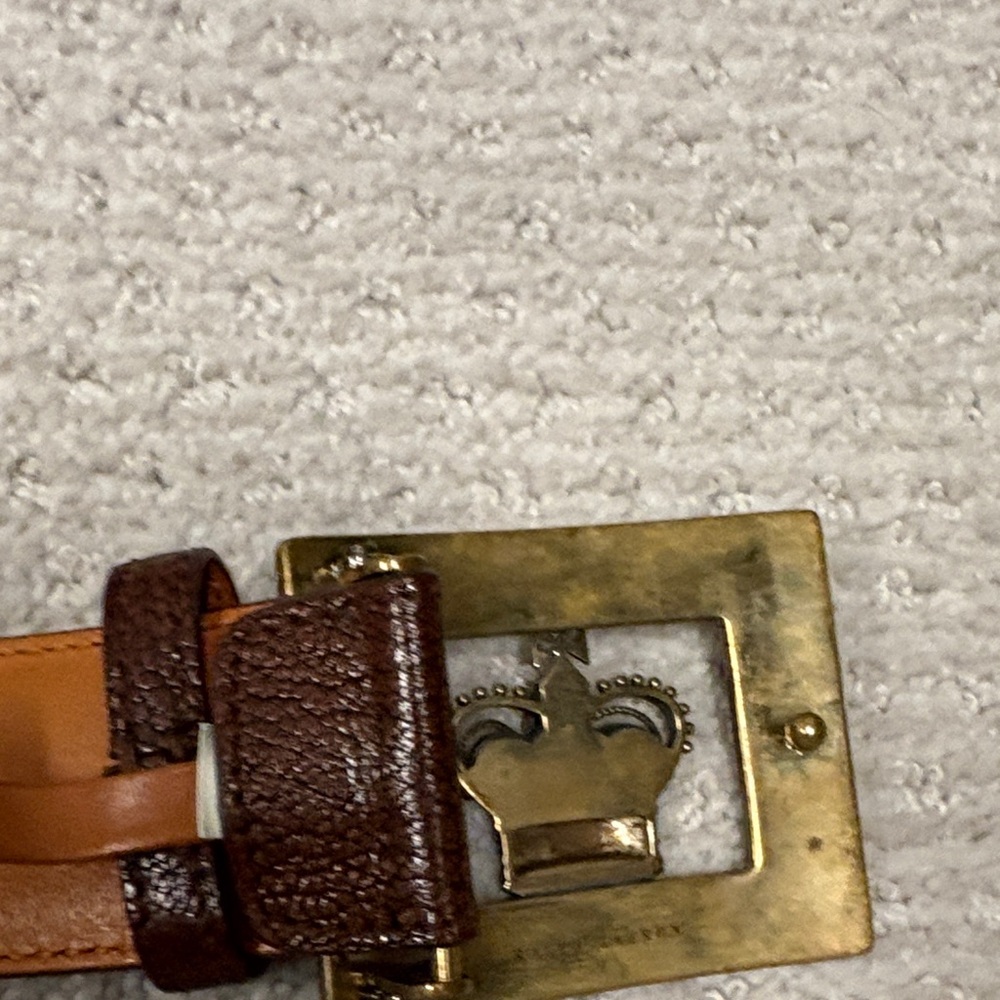 Ralph Lauren Brown Leather Belt with Decorative Gold Crown Buckle - Picture 7 of 8